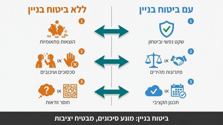 בניין מגורים משותף מודרני המוגן באמצעות פוליסת ביטוח מקיפה