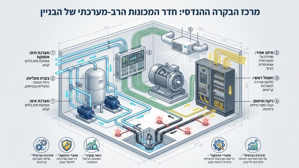 חדר מכונות מודרני ונקי בבניין מגורים משותף