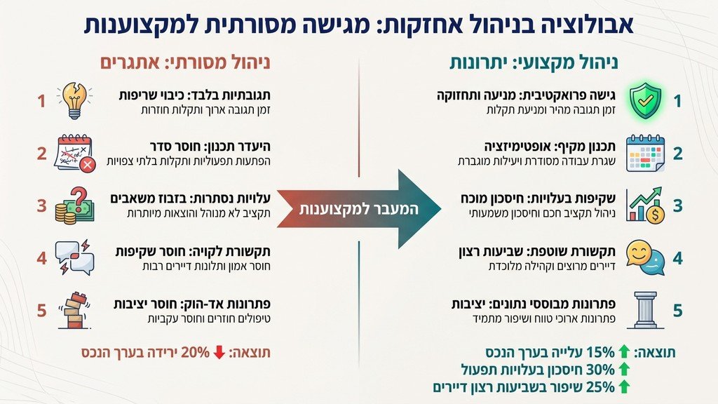 נוצר על ידי מודל בינה מלאכותית Gemini Pro לובי בניין מודרני מתוחזק ומבריק המייצג ניהול מקצועי